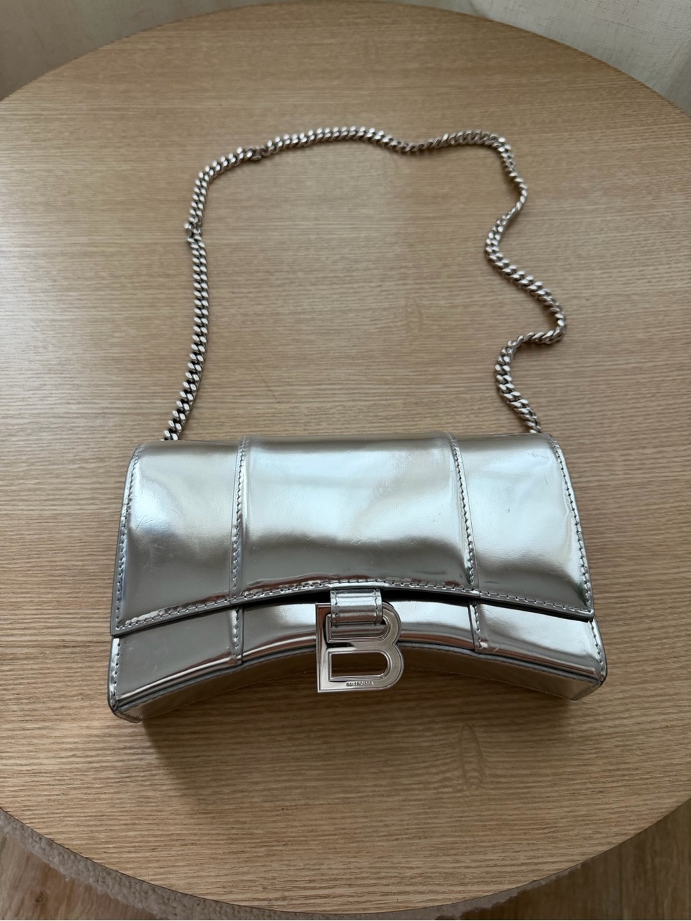 Balenciaga Women's Hourglass Mirrored Leather Wallet Chain Shoulder Strap